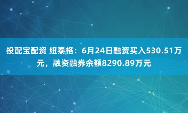 投配宝配资 纽泰格：6月24日融资买入530.51万元，融资融券余额8290.89万元